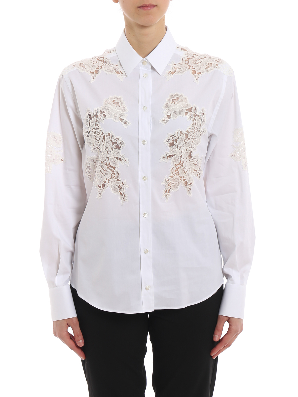 Dolce & Gabbana White Cotton And Lace Shirt In Brown